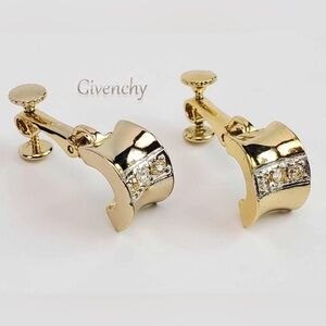 Vintage Mid Century Givenchy Gold Tone Rhinestone Screw Back Earrings (EUC)